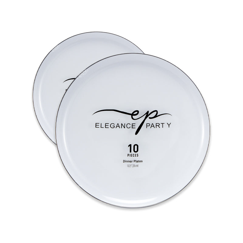 10 Pack Dinner Plates Edge - White Silver
