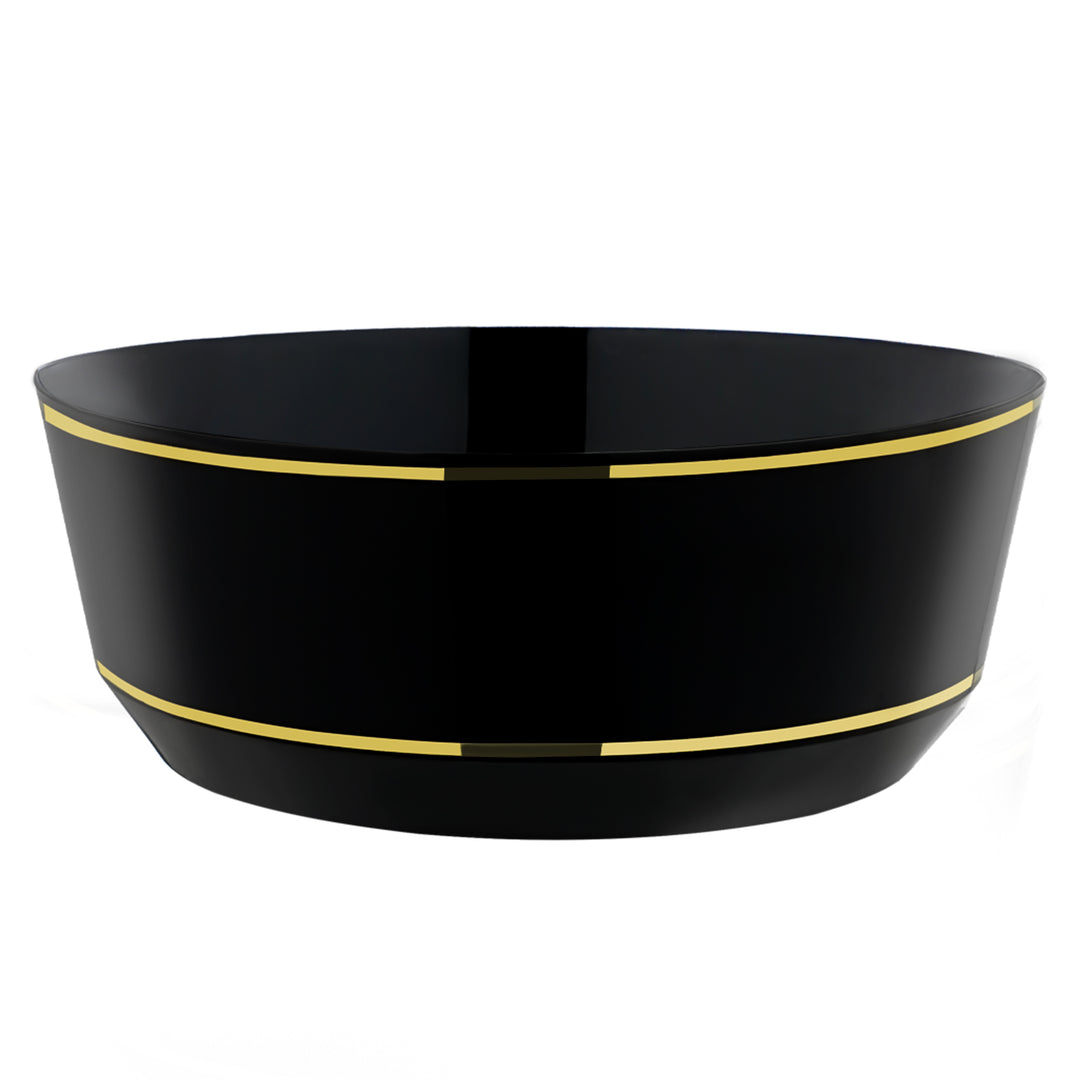 14oz Soup Bowls – 120 Count (12 Packs of 10) – Black with Elegant Gold/Silver Rim