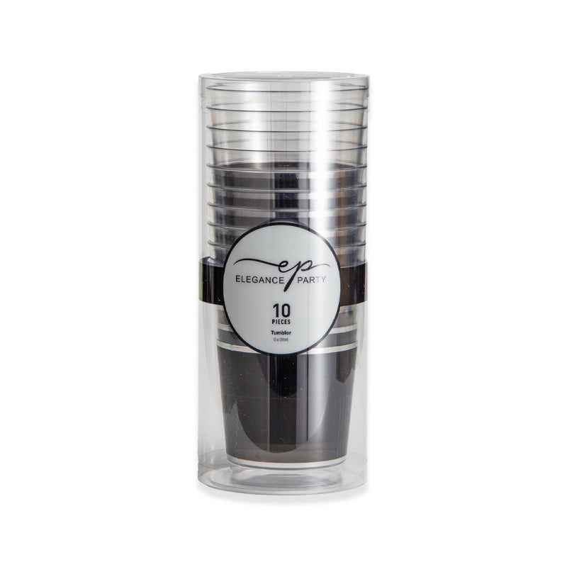 10 Pack Tumblers 12oz - Clear with Silver & Black Design