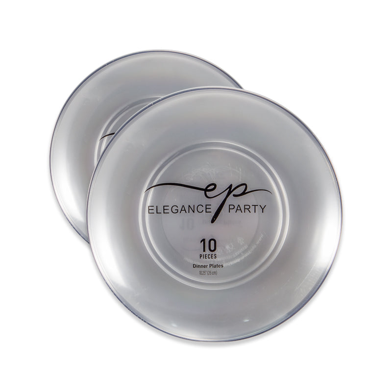 10 Pack Dinner Plates Curve - Clear with Silver Rim
