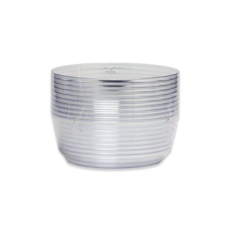 10 Pack Soup Bowls 14oz - Clear with Silver Rim