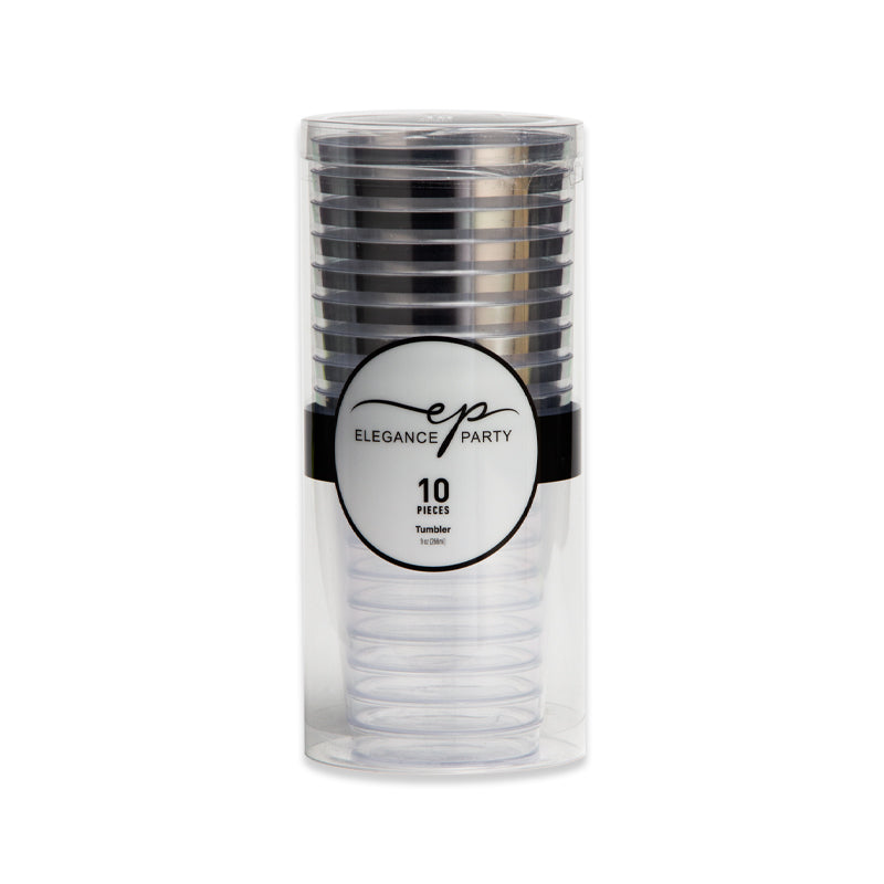 10 Pack Tumblers 9oz - Clear with Silver Rim