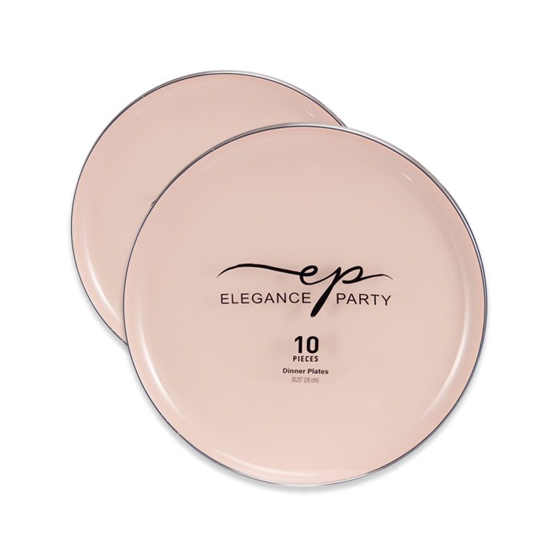 10 Pack Dinner Plates Edge - Blush Silver