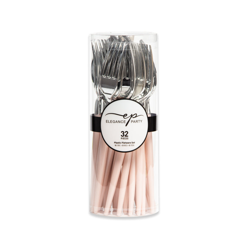 32 Piece Two-Tone Cutlery Set - Blush Base with Silver Top