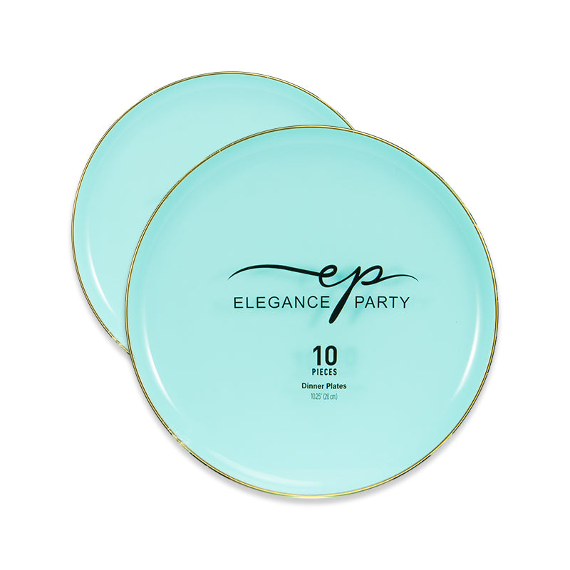 10 Pack Dinner Plates Edge - Mint Gold