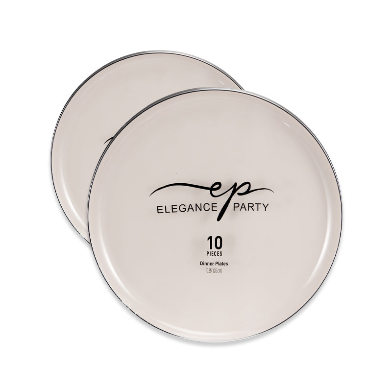 10 Pack Dinner Plates Edge - Linen Silver