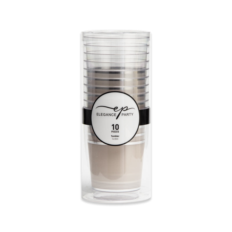 10 Pack Tumblers 12oz - Clear with Silver & Linen Design
