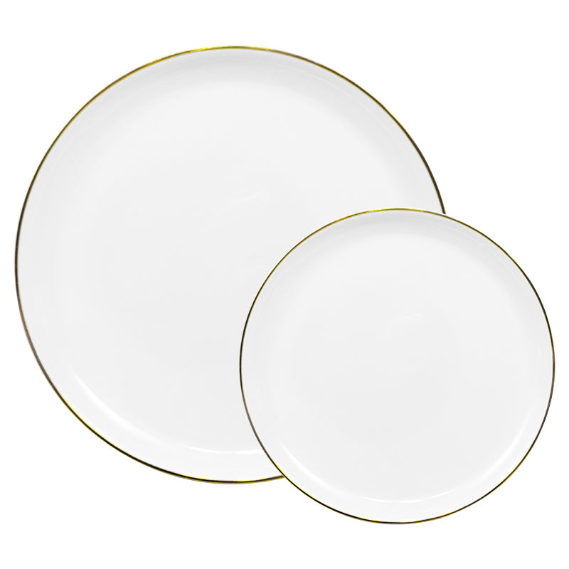 10.25"  White Dinner Plates– 120 Count (12 Packs of 10) – White with Elegant Gold/Silver Rim