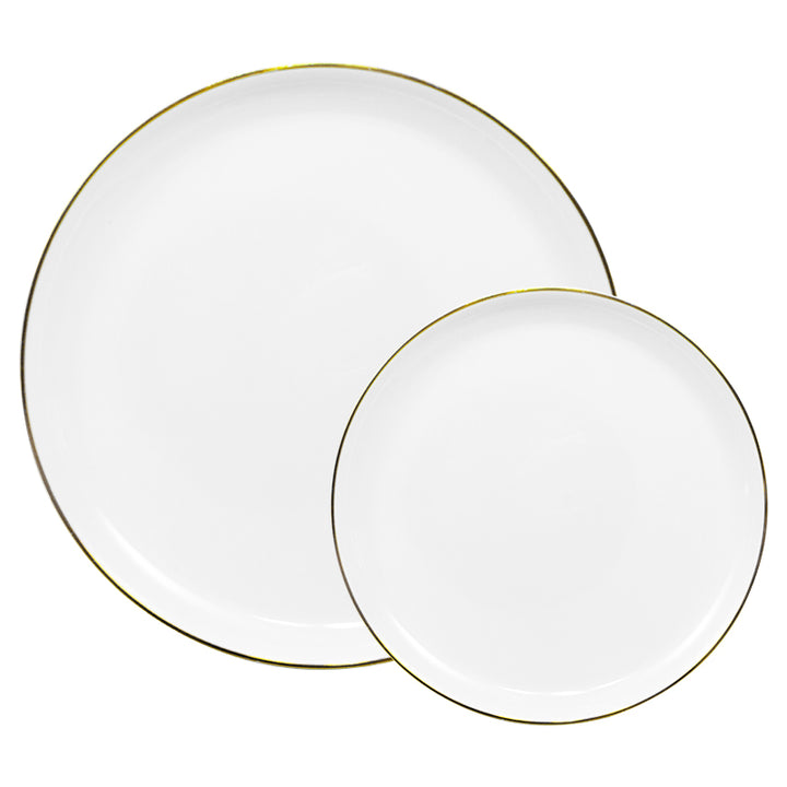 10.25"  White Dinner Plates– 120 Count (12 Packs of 10) – White with Elegant Gold/Silver Rim