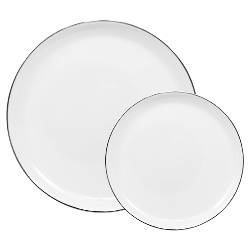 10.25"  White Dinner Plates– 120 Count (12 Packs of 10) – White with Elegant Gold/Silver Rim