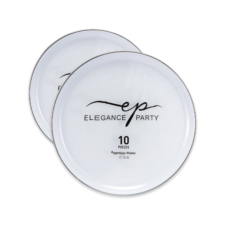 10 Pack Dinner Plates  Edge - White Silver