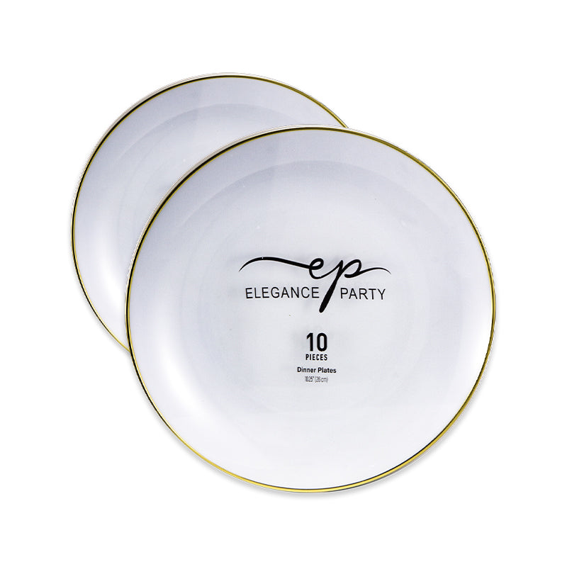 Bulk Case Value Pack – 120 Units – 10.25" Curve Design Dinner Plates – White with Gold Rim