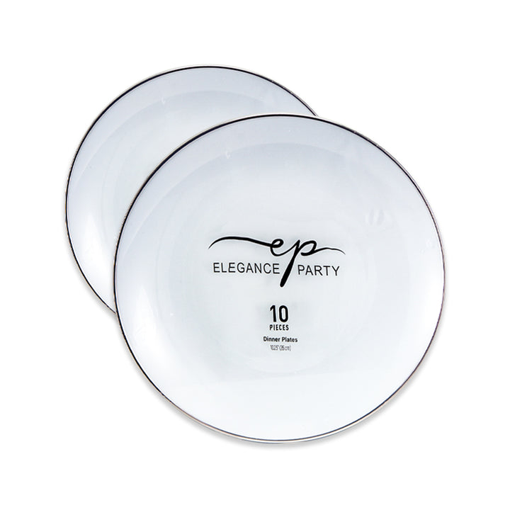 10 Pack Dinner Plates  Curve - White Silver