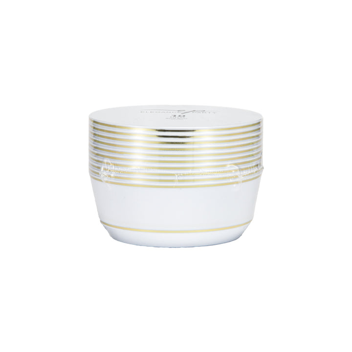 14oz Soup Bowls – 120 Count (12 Packs of 10) – White with Elegant Gold/Silver Rim