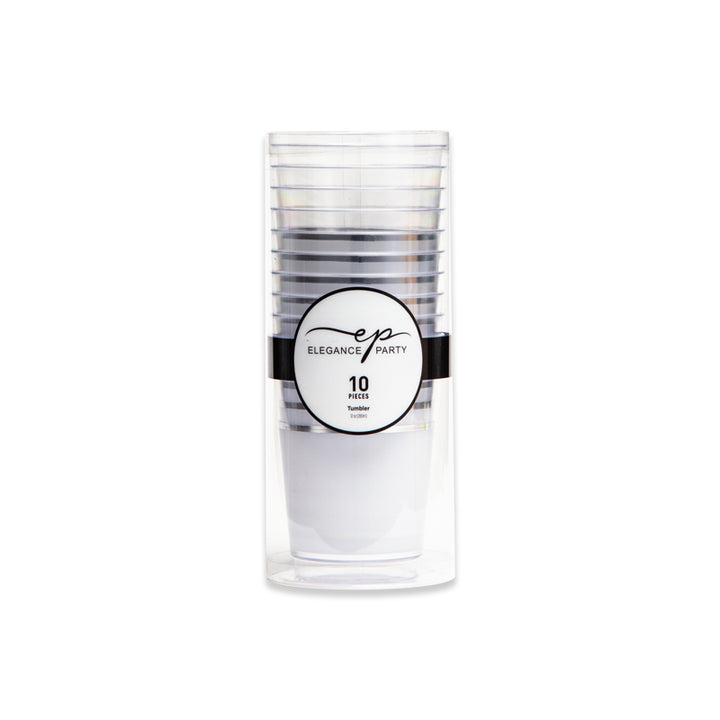 10 Pack Tumblers 12oz - Clear with Silver & White Design