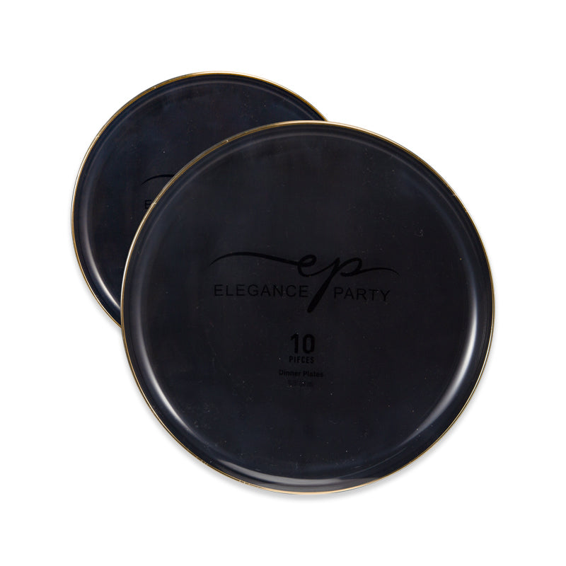 Elegance Party Premium Edge 10.25” Disposable Dinner Plate – Black with Gold / Silver Rim | Heavy-Duty Elegant Plastic Plates for Parties, Catering & Weddings | 10 Pack (12 Sets)