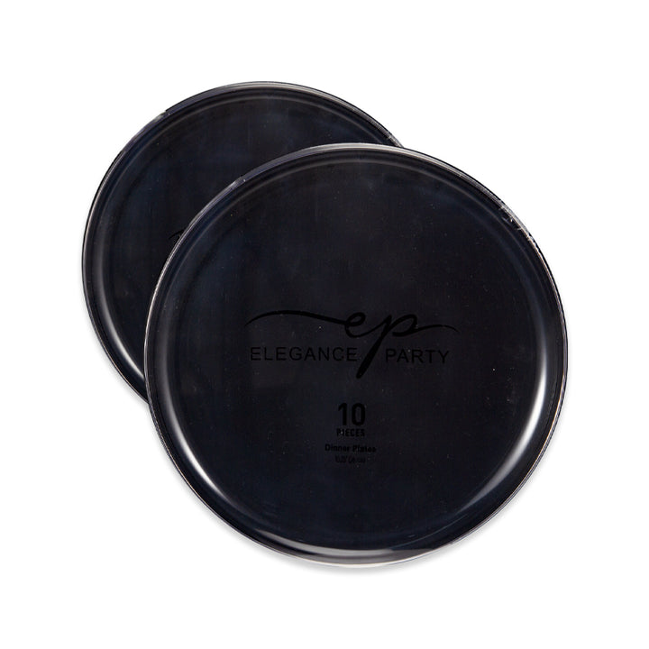 10.25" Dinner Plates – 120 Count (12 Packs of 10) – Black with Elegant Gold/Silver Rim