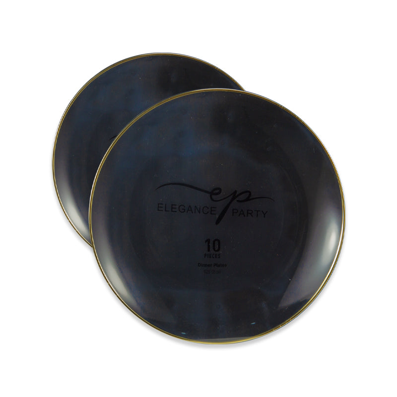 Elegance Party Premium Curve 10.25” Disposable Dinner Plate – Black with Gold / Silver Rim | Heavy-Duty Elegant Plastic Plates for Parties, Catering & Weddings | 10 Pack (12 Sets)