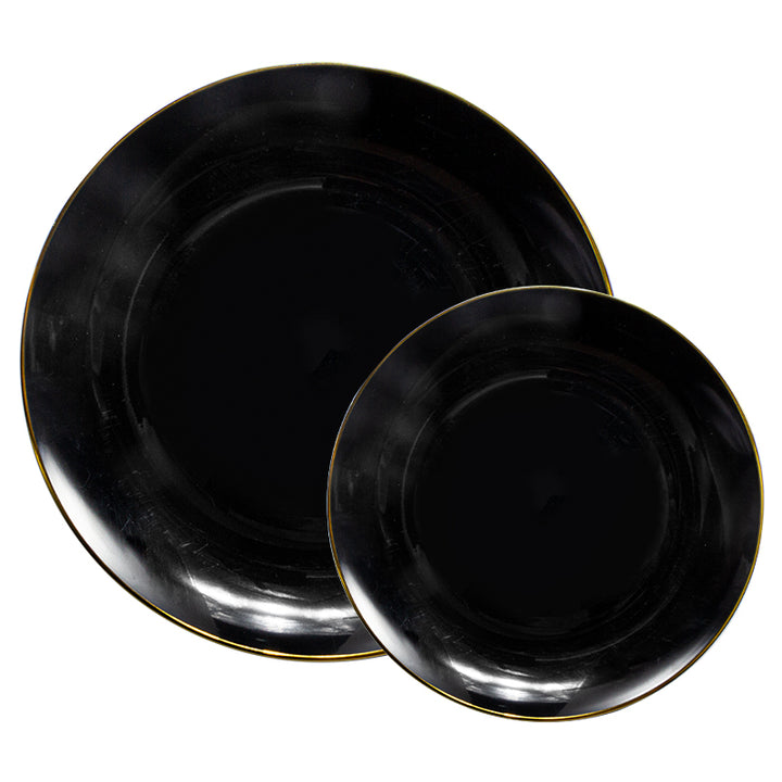 10.25" Dinner Plates – 120 Count (12 Packs of 10) – Black with Elegant Gold/Silver Rim