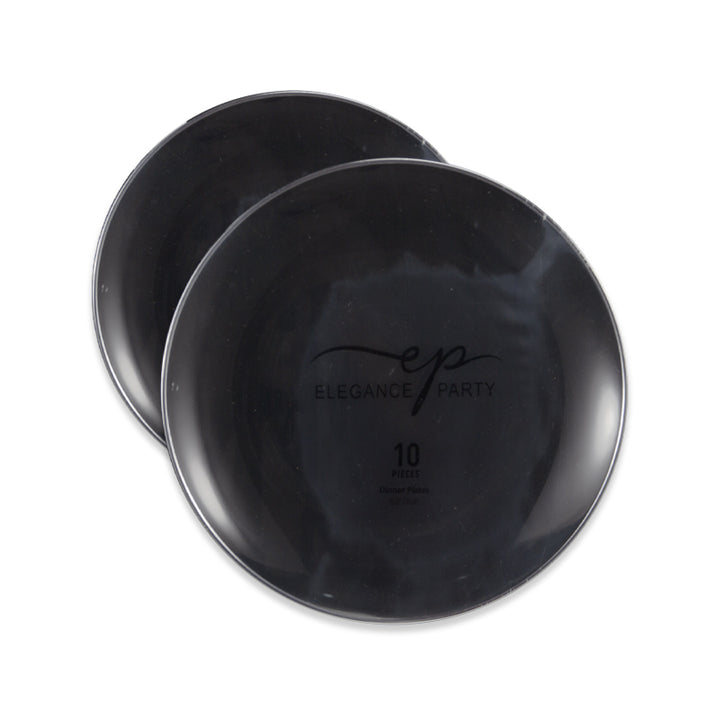 10.25" Dinner Plates – 120 Count (12 Packs of 10) – Black with Elegant Gold/Silver Rim