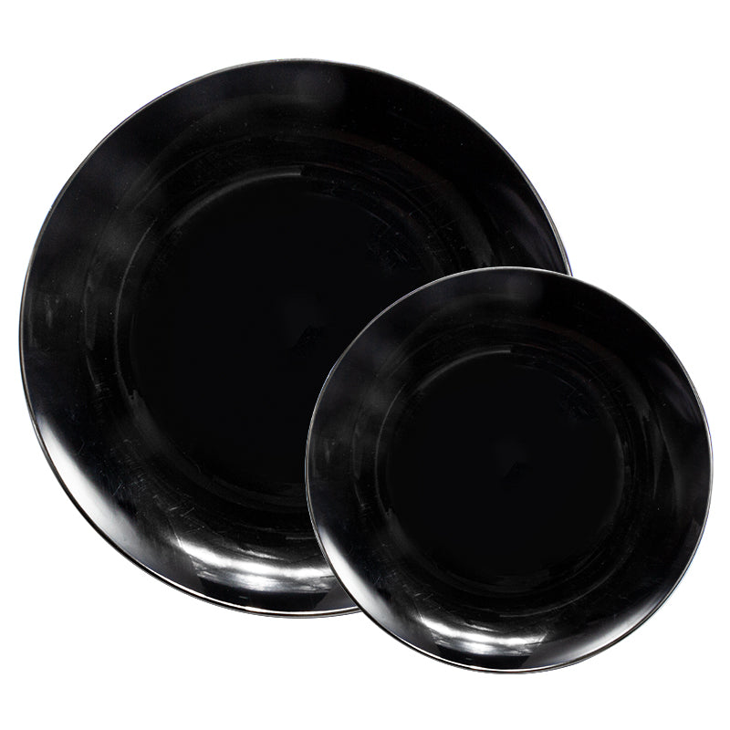 10.25" Dinner Plates – 120 Count (12 Packs of 10) – Black with Elegant Gold/Silver Rim