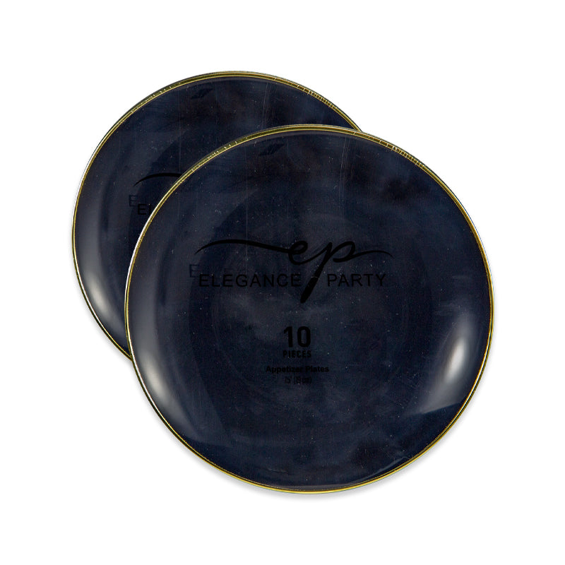 Elegance Party Premium Curve 7.5” Disposable Dinner Plate – Black with Gold Rim | Heavy-Duty Elegant Plastic Plates for Parties, Catering & Weddings | 10 Pack (12 Sets)