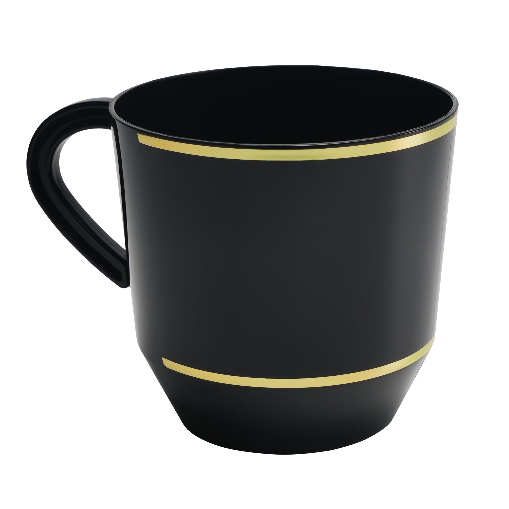 12.5oz Tea Cups – 96 Count (12 Packs of 8) – Black with Elegant Gold/Silver Rim