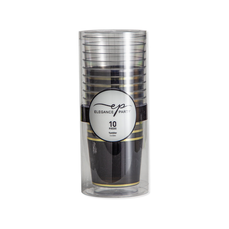 10 Pack Tumblers 12oz - Clear with Gold & Black Design