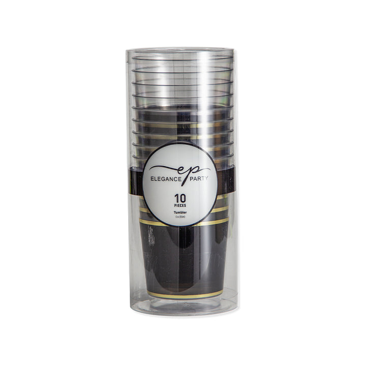 10 Pack Tumblers 12oz - Clear with Gold & Black Design