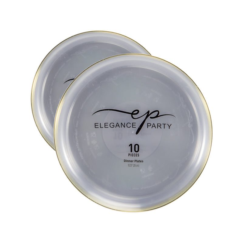 Elegance Party Premium Edge 10.25” Disposable Dinner Plate – Clear with Gold Rim | Heavy-Duty Elegant Plastic Plates for Parties, Catering & Weddings | 10 Pack (12 Sets)