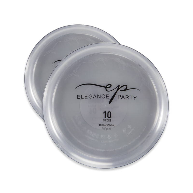 10 Pack Dinner Plates  Edge - Clear with Silver Rim
