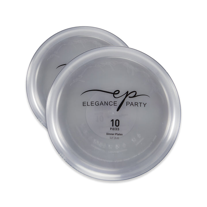 10 Pack Dinner Plates  Edge - Clear with Silver Rim