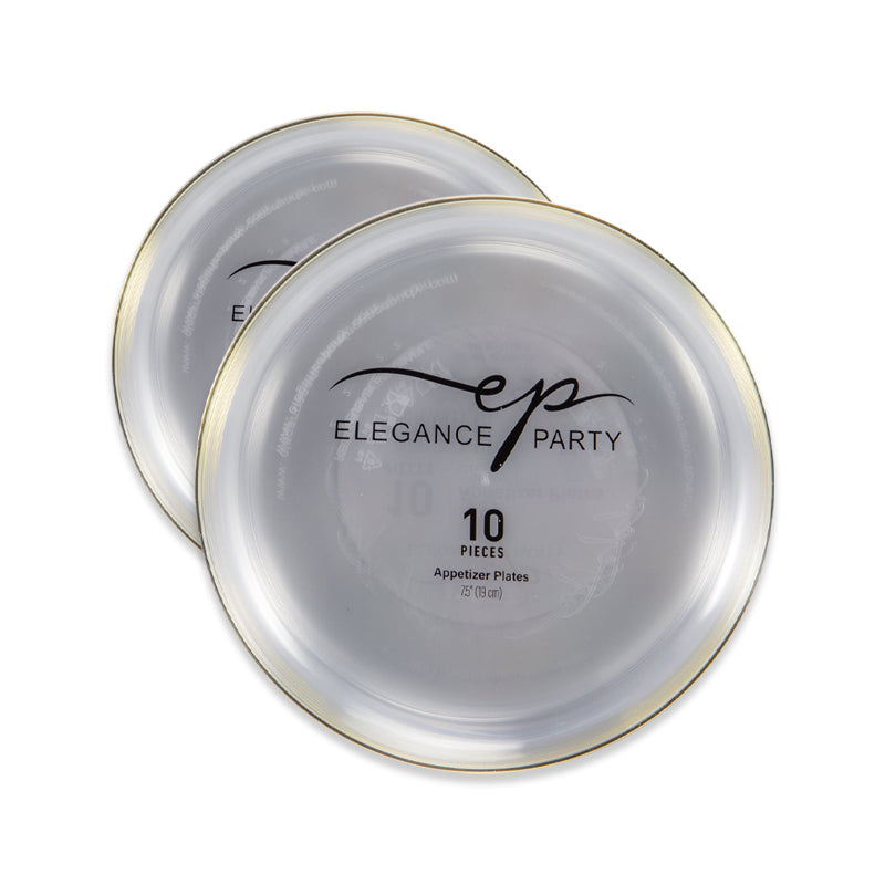 Elegance Party Premium Edge 7.5” Disposable Dinner Plate – Clear with Gold Rim | Heavy-Duty Elegant Plastic Plates for Parties, Catering & Weddings | 10 Pack (12 Sets)