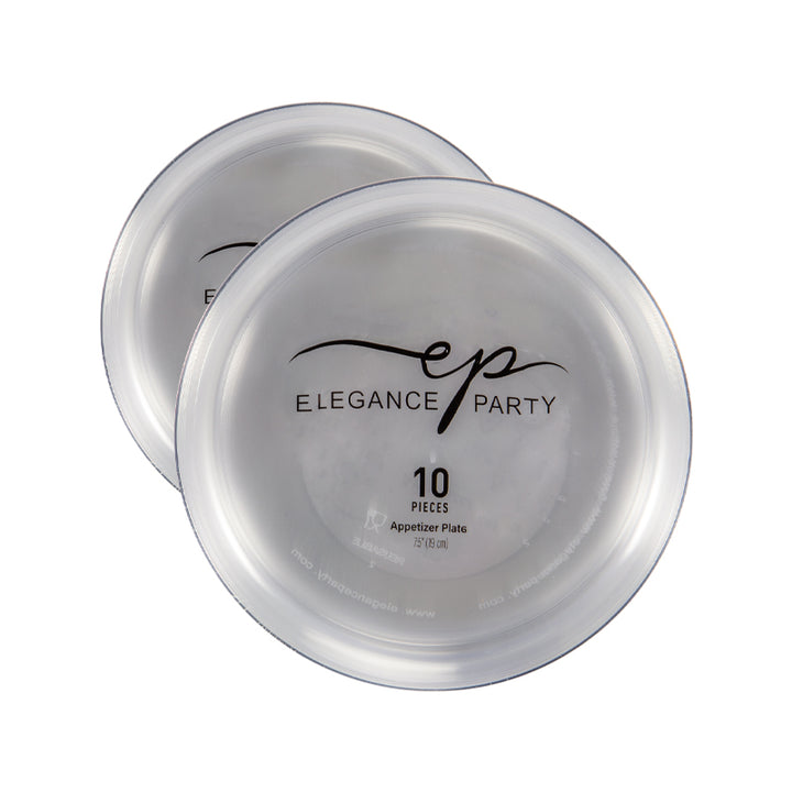7.5" Appetizer/Dessert Plates – 120 Count (12 Packs of 10) – Clear with Elegant Gold/Silver Rim