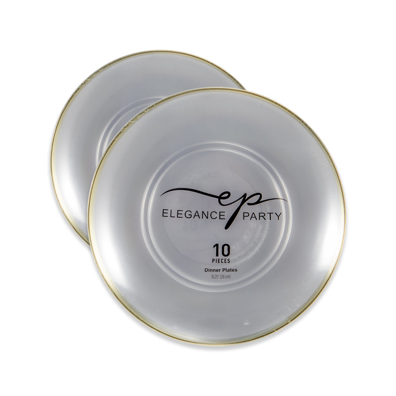 Elegance Party Premium Curve 10.25” Disposable Dinner Plate – White with Gold Rim | Heavy-Duty Elegant Plastic Plates for Parties, Catering & Weddings | 10 Pack (12 Sets)