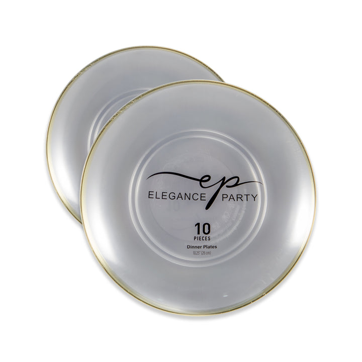 Elegance Party Premium Curve 10.25” Disposable Dinner Plate – White with Gold Rim | Heavy-Duty Elegant Plastic Plates for Parties, Catering & Weddings | 10 Pack (12 Sets)