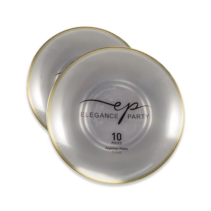 10 Pack Dinner Plates  Curve - Clear with Gold Rim