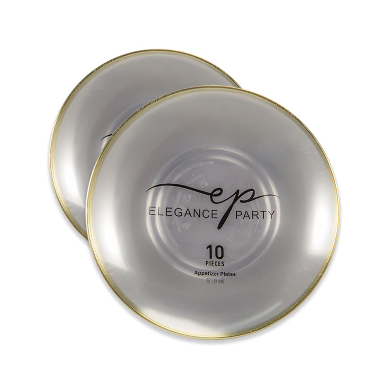 Elegance Party Premium Curve 7.5” Disposable Dinner Plate – White with Gold Rim | Heavy-Duty Elegant Plastic Plates for Parties, Catering & Weddings | 10 Pack (12 Sets)