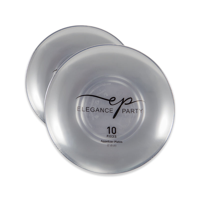 10 Pack Dinner Plates  Curve - Clear with Silver Rim
