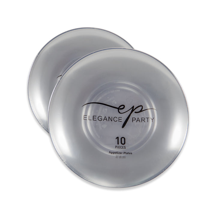 10 Pack Dinner Plates  Curve - Clear with Silver Rim