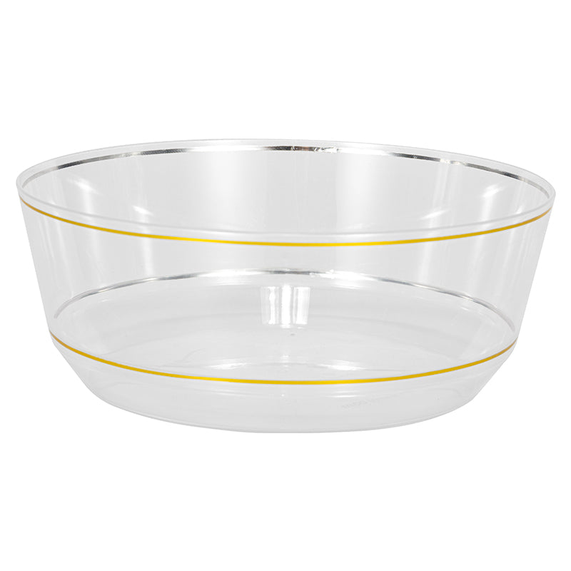 14oz Soup Bowls – 120 Count (12 Packs of 10) – Clear with Elegant Gold/Silver Rim