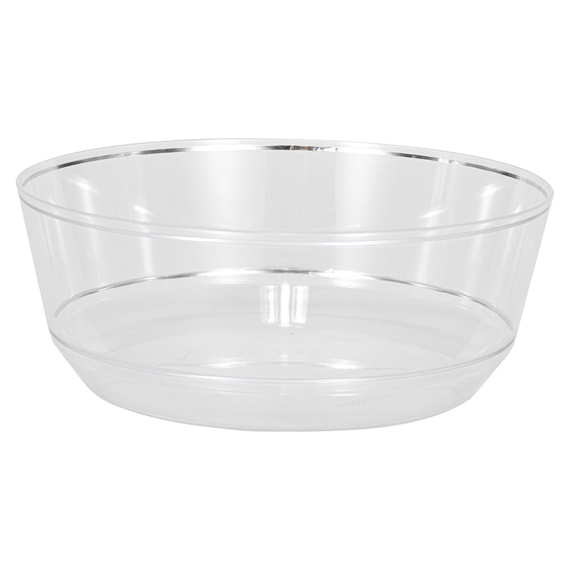14oz Soup Bowls – 120 Count (12 Packs of 10) – Clear with Elegant Gold/Silver Rim