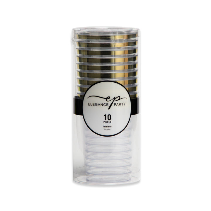9oz Tumblers – 120 Count (12 Packs of 10) – Clear / Gold Rim / Silver Rim