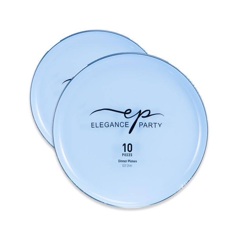 Elegance Party Premium 10.25” Disposable Dinner Plates – Ice Blue with Gold Rim | Heavy-Duty Elegant Plastic Plates for Weddings, Parties & Events | 10 Pack
