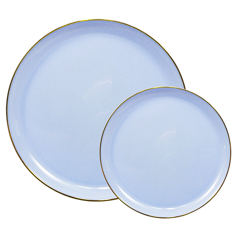 7.5" Appetizer/Dessert Plates – 120 Count (12 Packs of 10) – Blue with Elegant Gold/Silver Rim