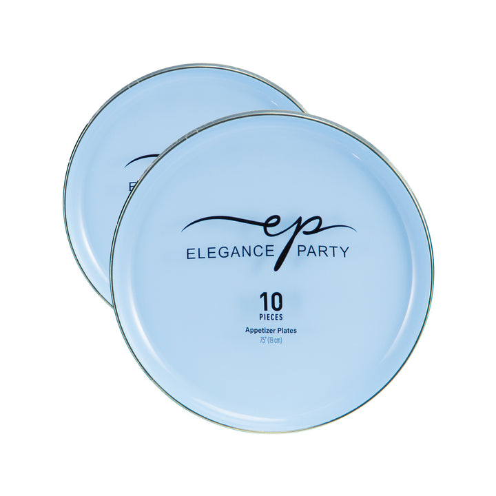 7.5" Appetizer/Dessert Plates – 120 Count (12 Packs of 10) – Blue with Elegant Gold/Silver Rim