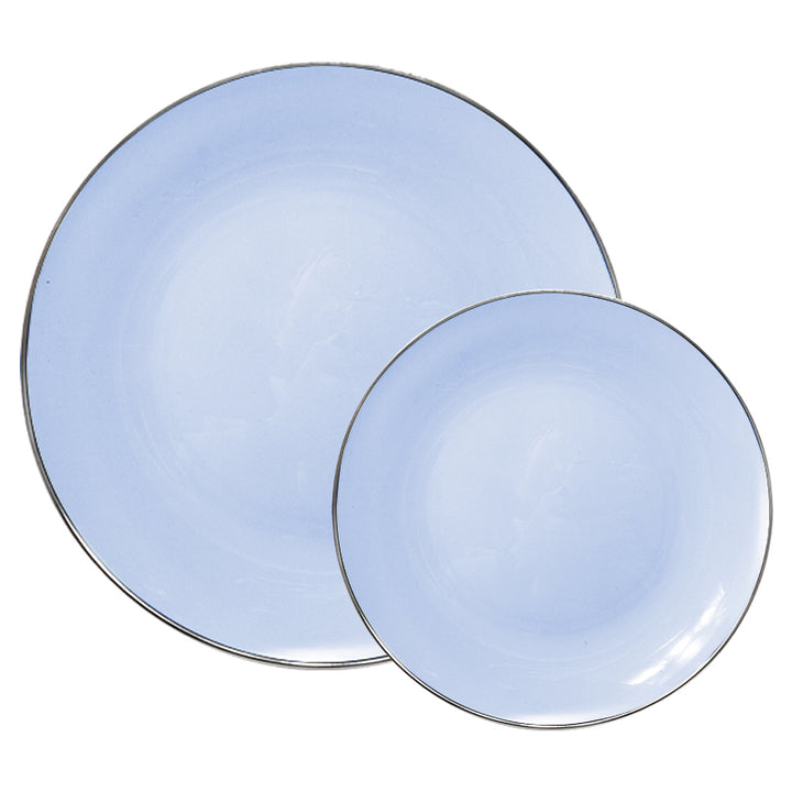 10.25" Dinner Plates – 120 Count (12 Packs of 10) – Blue with Elegant Gold/Silver Rim