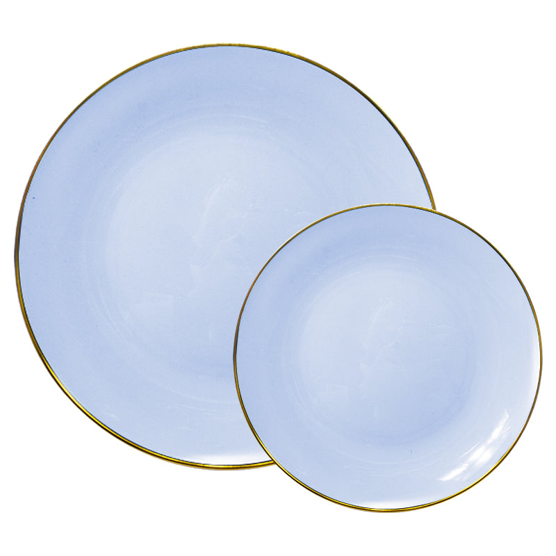 10.25" Dinner Plates – 120 Count (12 Packs of 10) – Blue with Elegant Gold/Silver Rim