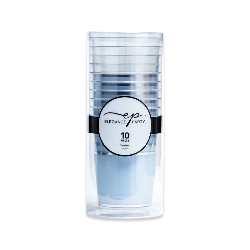 10 Pack Tumblers 12oz - Clear with Silver Rim
