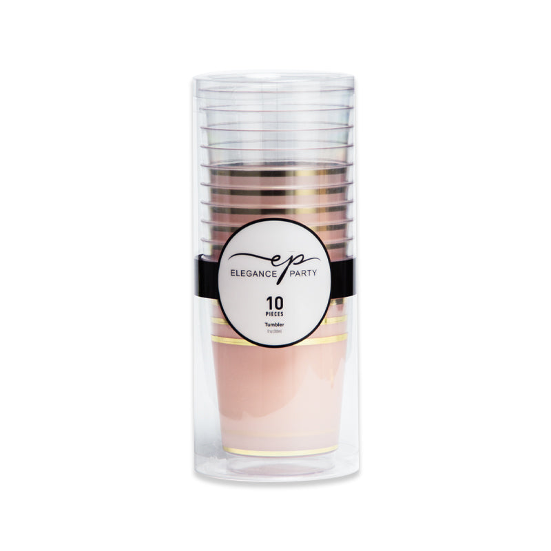 10 Pack Tumblers 12oz - Clear with Gold & Blush Design